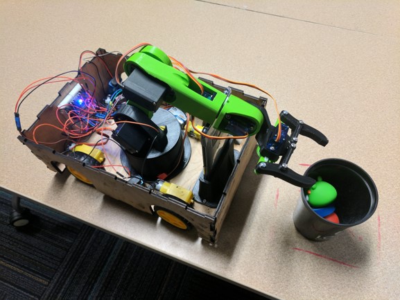 A picture of the robot I and my partner designed for our final project in IE590: Robotics and Machine Vision